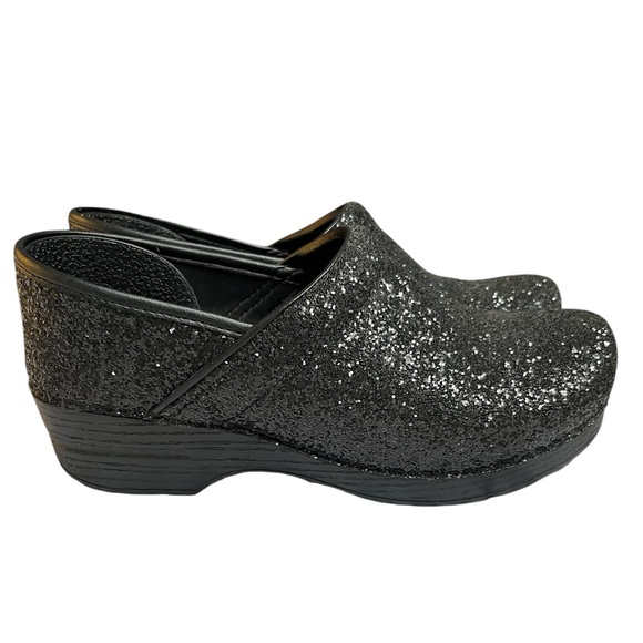 Dansko Black Glitter Clogs - Picture 1 of 12